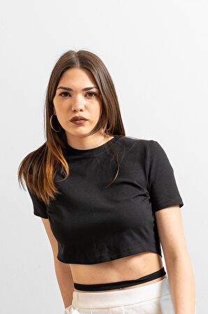 Belden Bağlamalı Sırt Dekolteli Crop Top Bluz